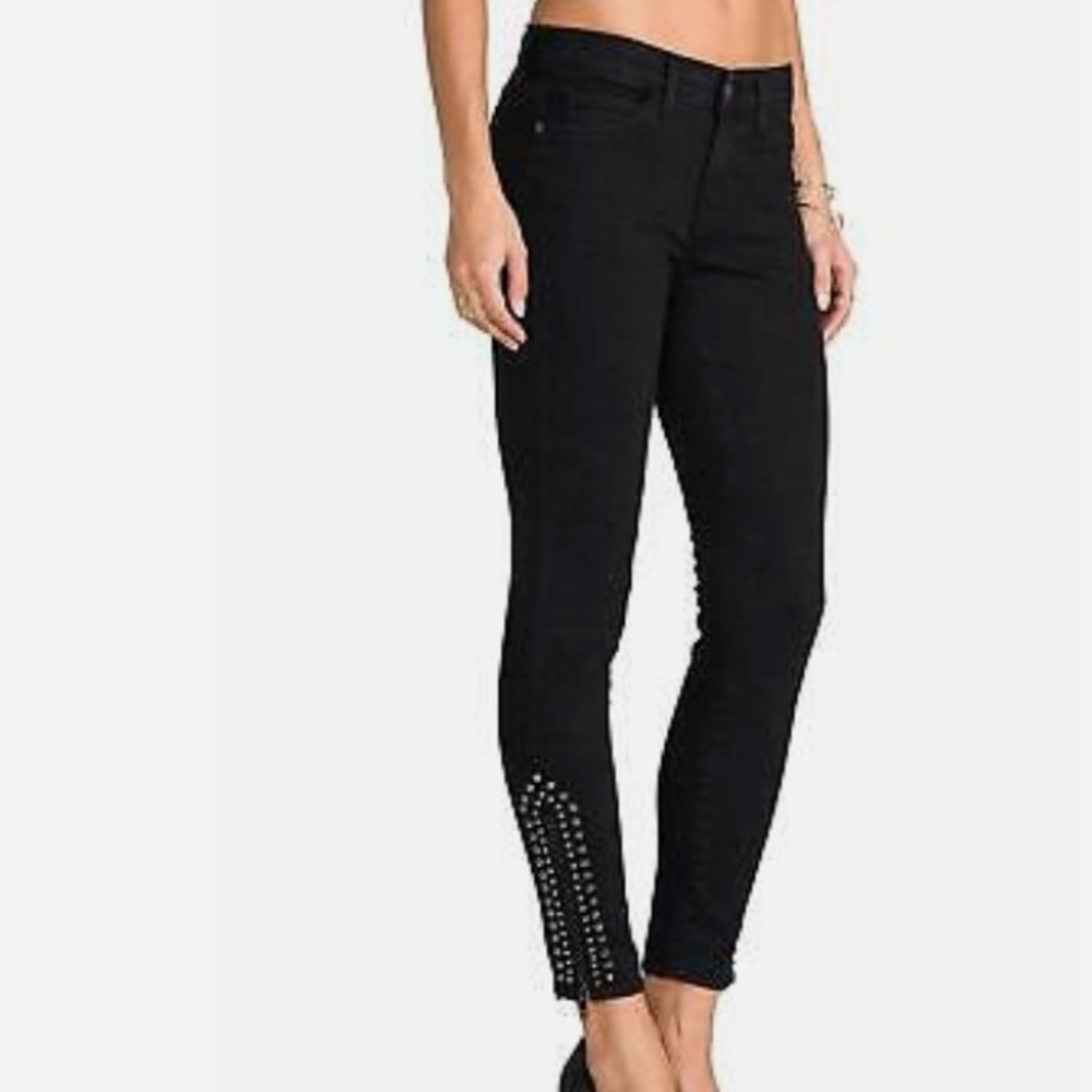 Current/Elliott Ankle Zip Stiletto in Washed Black Stud Stretch Skinny Jeans 27